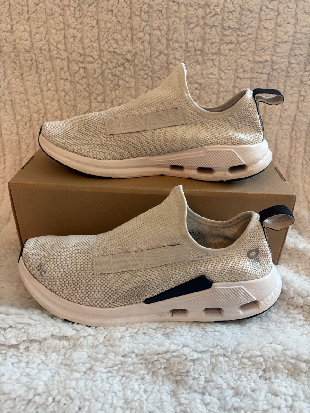 On Running Men’s Slip-On Sneakers in Cream with Black Accents
